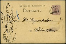 BAHNPOST DR P 12 BRIEF, Leer-Bremen, L3 Auf 5 Pf. Ganzsachenkarte Von 1884, Pracht - Maschinenstempel (EMA)