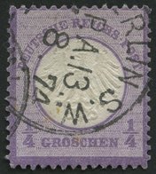 Dt. Reich 1 O, 1872, 1/4 Gr. Grauviolett, Normale Zähnung, Pracht, Gepr. Pfenninger, Mi. 120.- - Usati