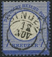 Dt. Reich 10 O, 1872, 7 Kr. Ultramarin Vom Unterrand, Badischer K2 SINGEN, Pracht - Gebruikt
