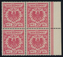 Dt. Reich 47da VB **, 1893, 10 Pf. Rotkarmin Im Randviererblock, Postfrisch, Kabinett, Gepr. Zenker - Sonstige & Ohne Zuordnung