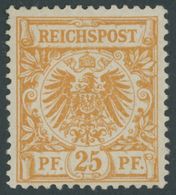 Dt. Reich 49a *, 1889, 25 Pf. Gelborange, Falzrest, Pracht, Fotobefund Jäschke-L., Mi. 240.- - Sonstige & Ohne Zuordnung