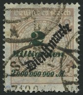 DIENSTMARKEN D 84 O, 1923, 2 Mrd. M. Mattsiena/schwarzgrün, Feinst (kl. Zahnmängel), Gepr. Peschl, Mi. 150.- - Oficial