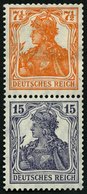 ZUSAMMENDRUCKE S 8ba *, 1917, Germania 71/2 + 15, Falzreste, Heftchenzähnung, Pracht, Mi 100.- - Zusammendrucke