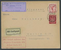 ERST-UND ERÖFFNUNGSFLÜGE 7.4.1926, Köln-Berlin, Prachtbrief - Flugzeuge