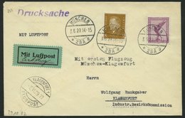 ERST-UND ERÖFFNUNGSFLÜGE 29.18.02 BRIEF, 3.6.1929, München-Klagenfurth, Prachtbrief - Flugzeuge