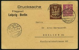 LUFTPOST-GANZSACHEN LPP 81-013 BRIEF, 30.6.1923, 25 Mark Braun Neben 20 Mark Lila Drucksache, Leipzig - Berlin, Prachtka - Flugzeuge