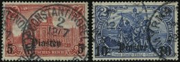 DP TÜRKEI 44/5 O, 1906/7, 5 Pia. Auf 1 M. Und 10 Pia. Auf 2 M., Mit Wz., 2 Prachtwerte, Mi. 100.- - Turkey (offices)