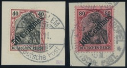 DP TÜRKEI 51/2 BrfStk, 1908, 50 C. Auf 40 Pf. Und 100 C. Auf 80 Pf. Diagonaler Aufdruck, 2 Prachtbriefstücke, Mi. (115.- - Turquie (bureaux)