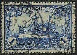 KIAUTSCHOU 35IA PFI O, 1906, 1 $ Schwärzlichblau, Mit Wz., Friedensdruck, Mit Plattenfehler Wertziffer 1 Kreuzweise Schr - Kiautschou