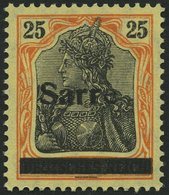 SAARGEBIET 9bIII *, 1920, 25 Pf. Gelborange/schwarz Auf Gelbweiß, Type III, Pracht, Gepr. Braun, Mi. 75.- - Sonstige & Ohne Zuordnung