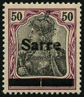 SAARGEBIET 13yIA **, 1920, 50 Pf. Dunkelbräunlichlila/schwarz Auf Orangeweiß, In Der Mitte Senkrecht Geteilter Balken, L - Other & Unclassified