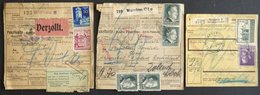 GENERALGOUVERNEMENT 3 Verschiedene Paketkarten, Bedarfsmängel - Occupazione 1938 – 45