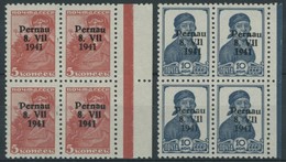 PERNAU 5/6III **, 1941, 5 K. Bräunlichrot Und 10 K. Dunkelpreußischblau, Je In Viererblocks, Dabei Je 2x Mit Abart Größe - Bezetting 1938-45