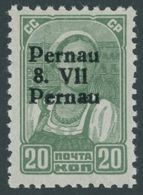 PERNAU 8IV **, 1941, 20 K. Schwarzgelbgrün Mit Aufdruck Pernau/Pernau, Gepr. Krischke Und Kurzbefund Löbbering, Mi. 100. - Besetzungen 1938-45