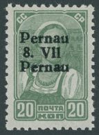 PERNAU 8IV **, 1941, 20 K. Schwarzgelbgrün Mit Aufdruck Pernau/Pernau, Gepr. Krischke Und Kurzbefund Löbbering, Mi. 100. - Occupation 1938-45