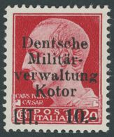 KOTOR 6PF I **, 1944, 10 L. Auf 20 C. Militärverwaltung Mit Aufdruckfehler Dentsche, Postfrisch, Pracht, Kurzbefund Brun - Occupazione 1938 – 45