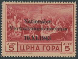 MONTENEGRO 14 **, 1943, 5 L. Nationaler Verwaltungsausschuss, Postfrisch, Pracht, Fotoattest Kleymann, Mi. (650.-) - Deutsche Bes.: Montenegro