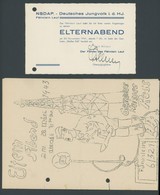 DT. GESCHICHTE/PROPAGANDA 1919-45 1941/3, 4 Einladungen Zu Elternabenden, Aufwendig Illustriert, Aktenlochung Sonst Meis - Otros & Sin Clasificación