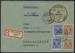 BAD NAUHEIM A 3 BRIEF, 1946, 70 Pf. Schwarz/violett Mit 70 Pf. AM-Post Zusatzfrankatur Auf Orts-Einschreibbrief, Pracht, - Posta Privata & Locale