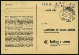 ALL. BES. GEBÜHR BEZAHLT GROSSRÜCKERSWALDE, 3.12.45, Handschriftlich Geb. Bezahlt Auf Suchdienstkarte, Pracht - Otros & Sin Clasificación