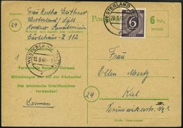 ALLIIERTE BES. 916c BRIEF, 1946, 6 Pf. Grauviolett Als Zusatzfrankatur Auf P 783 Von WESTERLAND Nach Kiel, Pracht - Andere & Zonder Classificatie