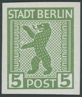 BERLIN UND BRANDENBURG 1AAuxU *, 1945, 5 Pf. Schwärzlichgelbgrün, Gestrichenes Papier, Glatter Gummi, Ungezähnt, Falzres - Other & Unclassified