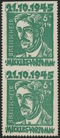 MECKLENBURG-VORPOMMERN 20aUo,w**, *, 1945, 6 Pf. Hellgrün Faschismus Im Senkrechten Paar, Untere Marke Oben Ungezähnt, O - Other & Unclassified
