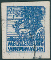 MECKLENBURG-VORPOMMERN 30VII O, 1946, 4 Pf. Dunkelultramarin Mit Abart Obere Rechte Ecke Gebrochen, Hirschkuh Mit Geweih - Other & Unclassified