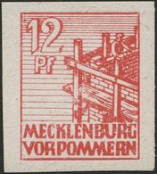 MECKLENBURG-VORPOMMERN 36xaU **, 1946, 12 Pf. Dunkelgraurot, Kreidepapier, Ungezähnt, Pracht, Mi. 60.- - Other & Unclassified
