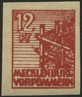 MECKLENBURG-VORPOMMERN 36ydU **, 1946, 12 Pf. Braunrot, Graues Papier, Ungezähnt, Pracht, Fotobefund Kramp, Mi. 500.- - Other & Unclassified