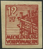 MECKLENBURG-VORPOMMERN 36ydU **, 1946, 12 Pf. Braunrot, Graues Papier, Ungezähnt, Pracht, Gepr. Kramp, Mi. 500.- - Otros & Sin Clasificación