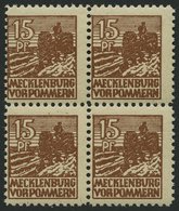 MECKLENBURG-VORPOMMERN 37yd VB **, 1946, 15 Pf. Mittelsiena, Graues Papier, Im Viererblock, Pracht, Gepr. Kramp, Mi. 320 - Altri & Non Classificati