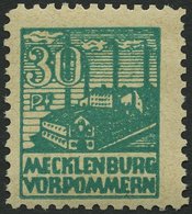 MECKLENBURG-VORPOMMERN 39zb *, 1946, 30 Pf. Dunkelopalgrün, Dünnes Papier, Falzreste, Pracht, Gepr. Kramp, Mi. 750.- - Autres & Non Classés