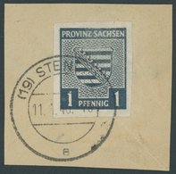 PROVINZ SACHSEN 66Y BrfStk, 1945, 1 Pf. Schwärzlichgrünlichblau, Wz. 1Y, Auf Briefstück, Die Obere Hälfte Der Marke Wurd - Altri & Non Classificati