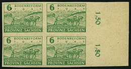 PROVINZ SACHSEN 85wb **, 1945, 6 Pf. Lebhaftgrün Im Randviererblock, Pracht, Gepr. Schulz, Mi. 80.- - Autres & Non Classés