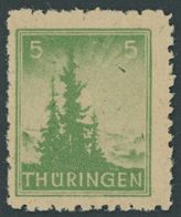 THÜRINGEN 94AYbz2 **, 1945, 5 Pf. Dunkelsmaragdgrün, Spargummierung, Dickes Papier, Fallende Papierstreifung, Pracht, RR - Sonstige & Ohne Zuordnung