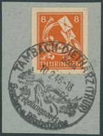 THÜRINGEN 96AXwU BrfStk, 1945, 8 Pf. Rotorange, Vollgummierung, Dickes Papier, Ungezähnt, Sonderstempel TAMBACH-DIETHARZ - Sonstige & Ohne Zuordnung