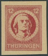 THÜRINGEN 97AXaqU **, 1945, 12 Pf. Karminrot, Vollgummierung, Graues Kartonpapier, Ungezähnt Und Deutlicher Abklatsch, P - Sonstige & Ohne Zuordnung