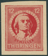 THÜRINGEN 97AXbp2U **, 1945, 12 Pf. Dunkelbräunlichrot, Vollgummierung, Dickes Papier, Fallende Papierstreifung, Ungezäh - Altri & Non Classificati