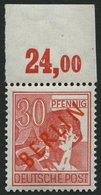 BERLIN 28POR **, 1949, 30 Pf. Rotaufdruck, Plattendruck, Oberrandstück, Nicht Duchgezähnt, Pracht, Gepr. D. Schlegel, Mi - Other & Unclassified