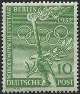 BERLIN 89y *, 1952, 10 Pf. Vorolympische Festtage, Waagerechte Gummiriffelung, Falzrest, Pracht, Mi. 100.- - Otros & Sin Clasificación