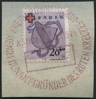 BADEN 43 BrfStk, 1949, 20 Pf. Rotes Kreuz Auf Briefstück Mit Rotem Sonderstempel, Gepr. Schlegel - Autres & Non Classés