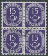 BUNDESREPUBLIK 129 VB O, 1951, 15 Pf. Posthorn Im Viererblock, Obere Rechte Marke Ein Paar Kurze Zähne Sonst Pracht - Oblitérés