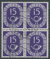 BUNDESREPUBLIK 129 VB O, 1951, 15 Pf. Posthorn Im Viererblock, Obere Rechte Marke Ein Paar Kurze Zähne Sonst Pracht - Used Stamps