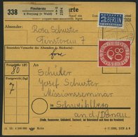 BUNDESREPUBLIK 137 BRIEF, 1954, 80 Pf. Posthorn, Einzelfrankatur Auf Paketkarte Aus FINSTERAU, Pracht - Usati
