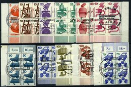 BUNDESREPUBLIK 694-703,773 VB O, 1971/3, Unfallverhütung In Viererblocks Aus Der Bogenecke, Teils Mit Druckereizeichen,  - Used Stamps