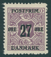 DÄNEMARK 88X *, 1918, 27 Ø Auf 10 Ø Lila, Wz. 1Z, Falzrest, Pracht, Mi. 125.- - Gebruikt