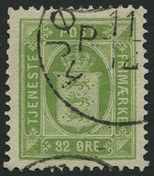 DIENSTMARKEN D 7 O, 1881, 32 Ø Gelbgrün (Facit TJ 9b), Pracht, Facit 550.- Skr. - Service