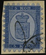 FINNLAND 3A BrfStk, 1860, 5 Kr. Blau Auf Blaugrau Auf Kleinem Briefstück, Ortsstempel Und Federzug, Alle Zungen, Pracht - Otros & Sin Clasificación