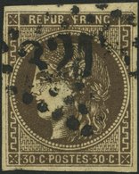 FRANKREICH 42 O, 1870, 30 C. Dunkelbraun, Nummernstempel, Pracht - Sonstige & Ohne Zuordnung
